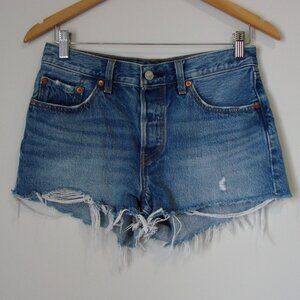 Levi's 501 Cutoff Denim Jean Shorts Distressed Frayed Raw Hem Button Front 27